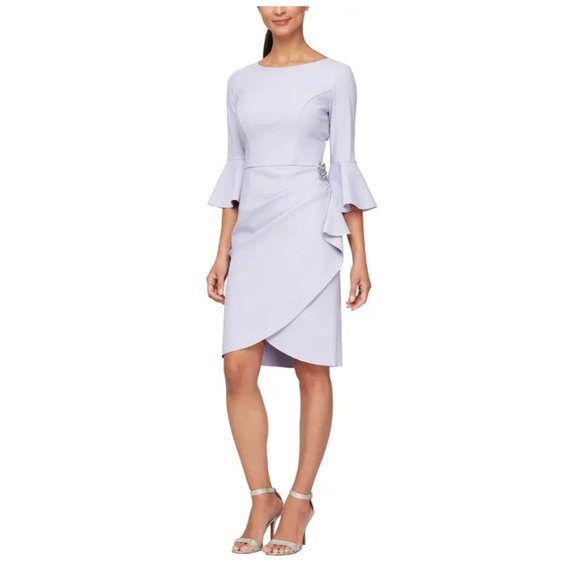 Alex Evenings Dress Cocktail Bell Sleeve Sheath in Lavender Sz 6 NWT $225 - Picture 11 of 11